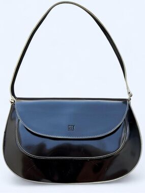 Vintage Y2K CITY DKNY Black Patent Leather Shoulder Bag